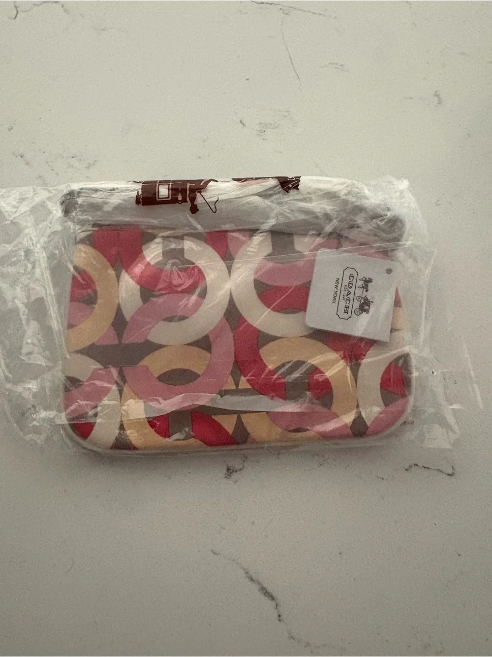 COACH New York Pink & Red Signature Wristlet Wallet Pouch